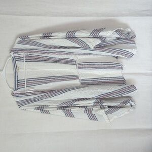 Sim & Sam White Striped Kimono Sleeve Open Front Cardigan Size L/XL